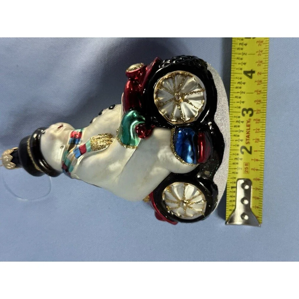 Dillard's Trimmings Snowman on a Motorcycle 1999 Glass Blown Christmas Ornament